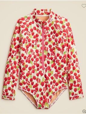 Crewcuts Girls Long-Sleeve Strawberry Print Rashguard - Red, Green, Cream
